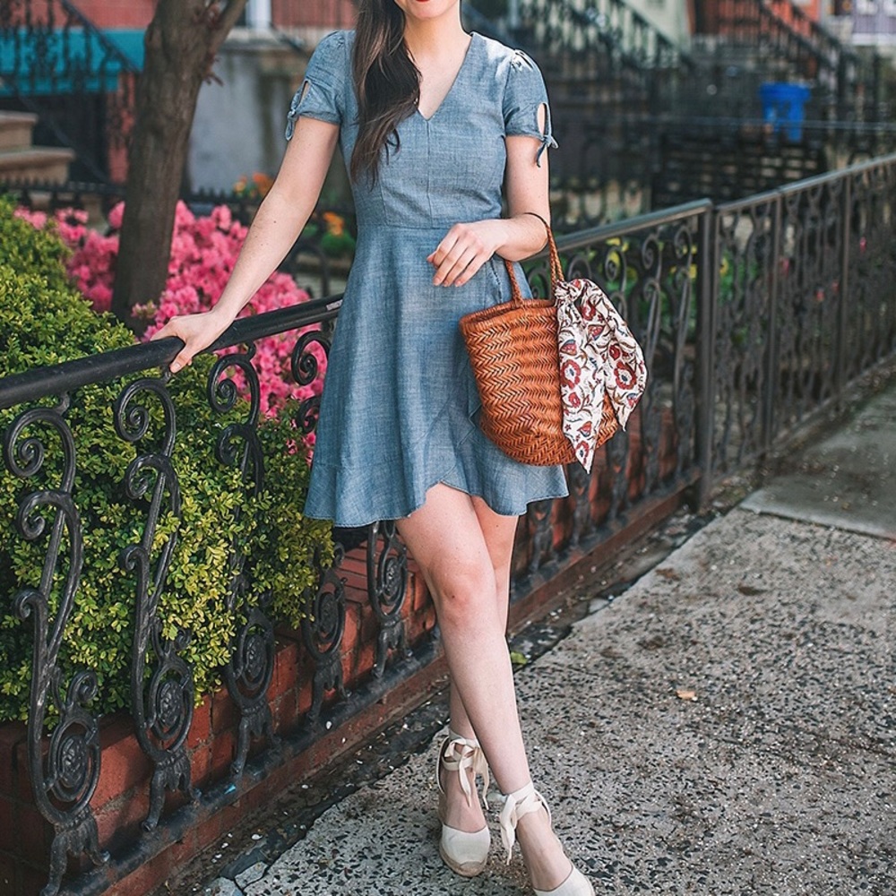 Chambray Faux Wrap Dress - Picture 5 of 8
